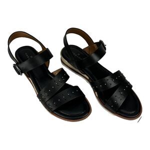 New Caslon Women US 10 Slides Black Leather Sandals Ankle Shoes